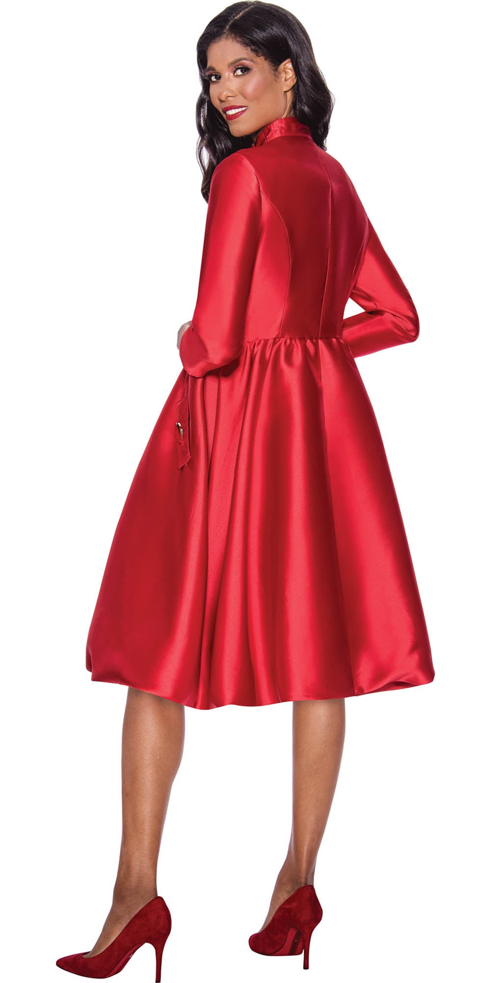 Dresses by Nubiano - 12241 - Red - Faux Leather Trim Twill Fabric Dress