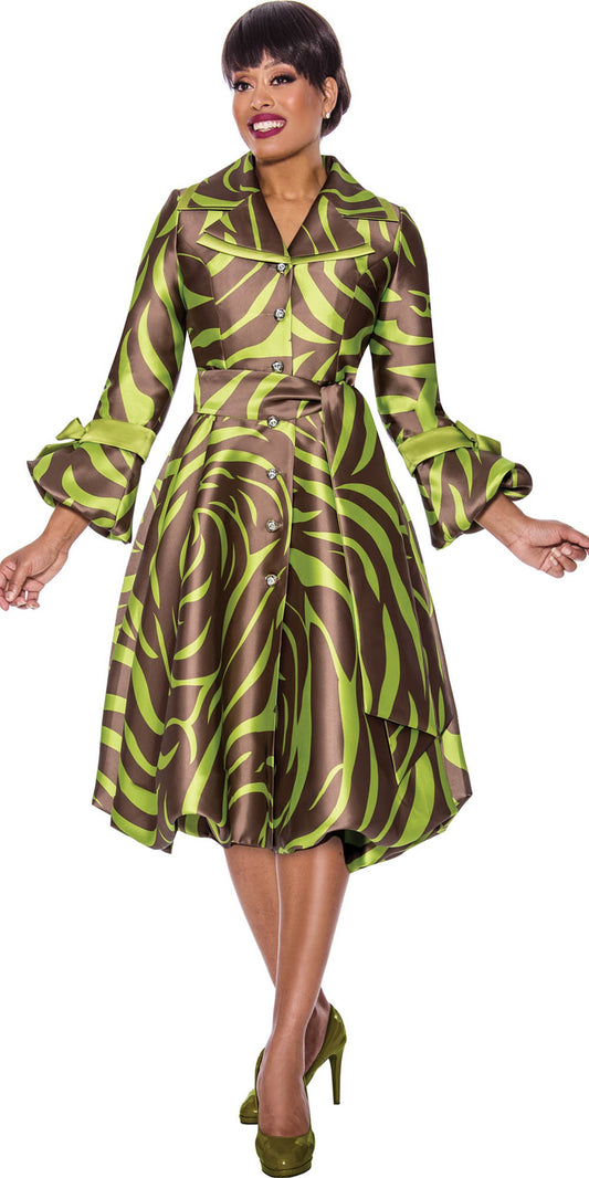 Dresses by Nubiano - 1771 - Coco Green - Print Button-up Dress
