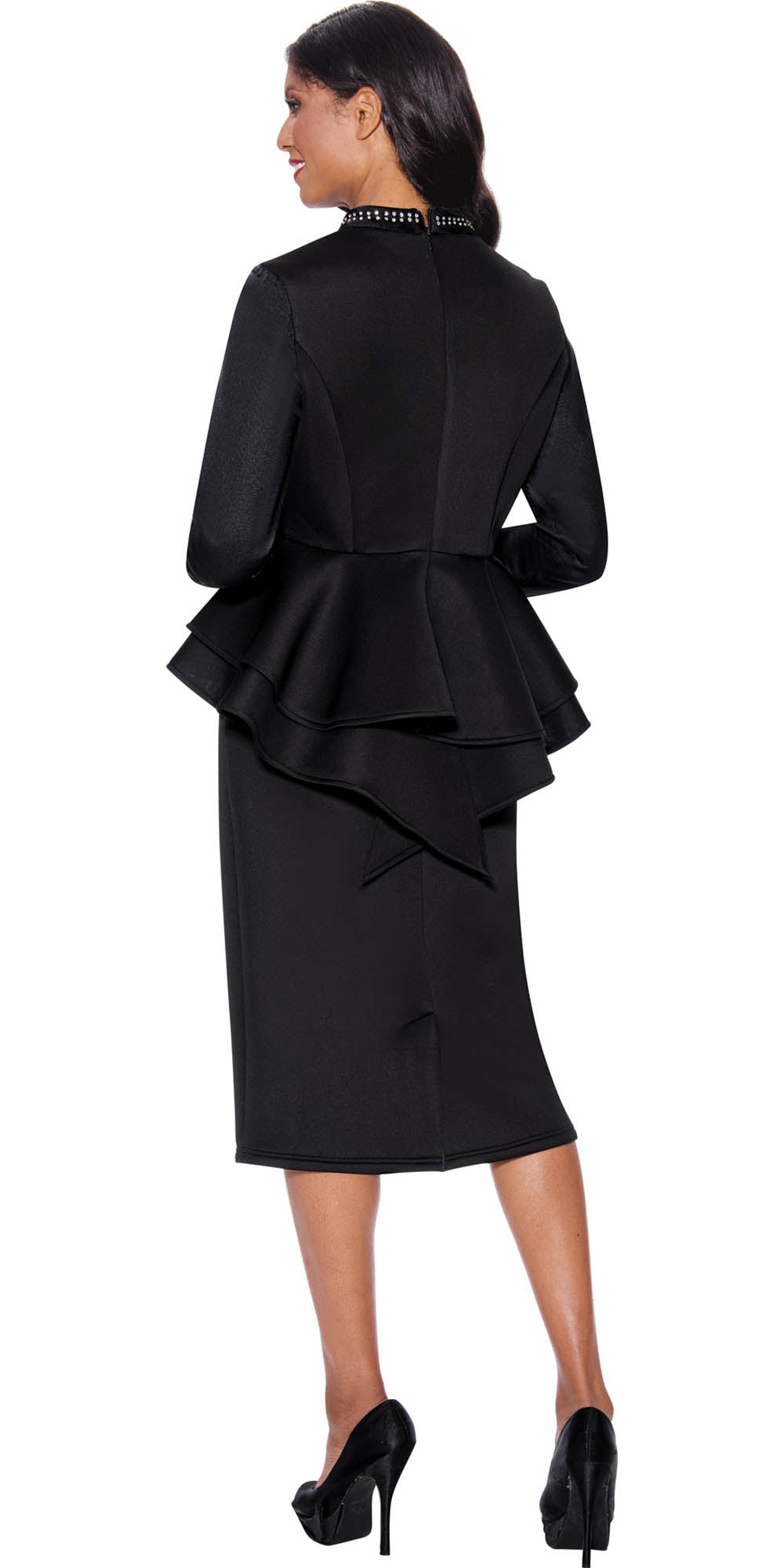 Stellar Looks - 1742 - Black - Belted Scuba 2pc Skirt Suit