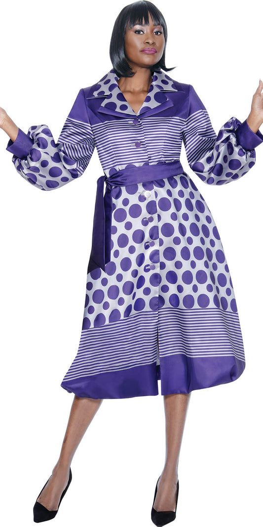 Terramina - 7052 - Purple - Polka Dot Stripe Button-front Dress