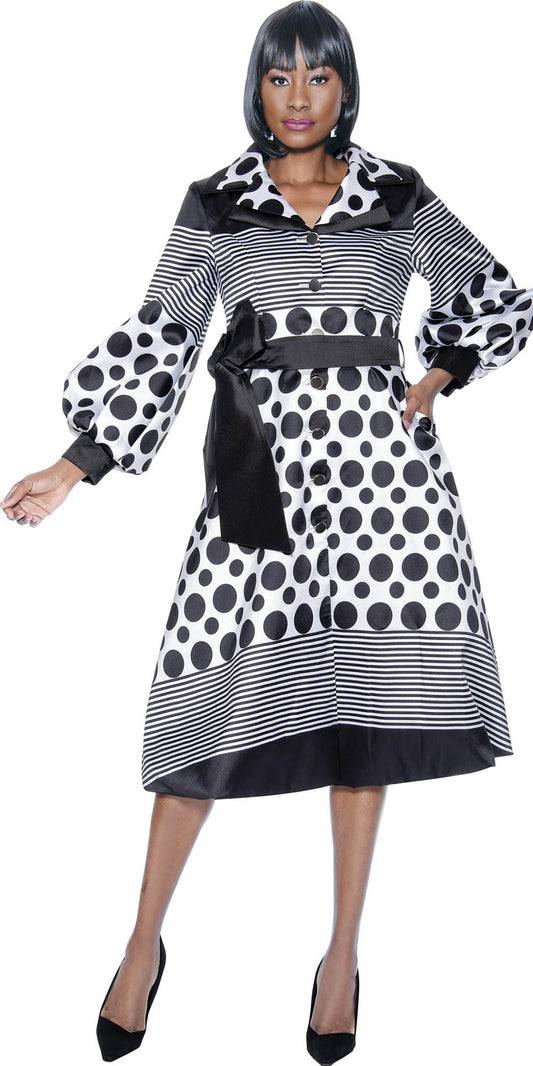 Terramina - 7052 - Black - Polka Dot Stripe Button-front Dress