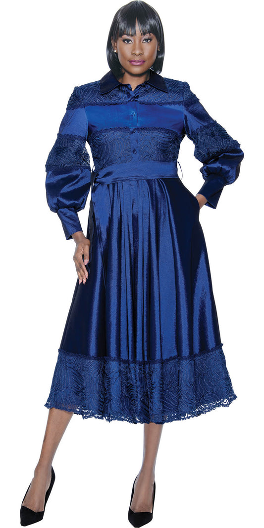 Terramina - 7081 -  Midnight Blue - Lace Trim Dress for Church