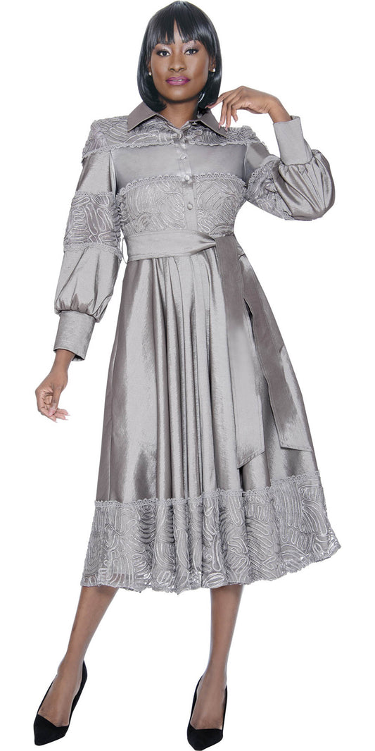 Terramina - 7081 - Silver - Lace Trim Dress For Church