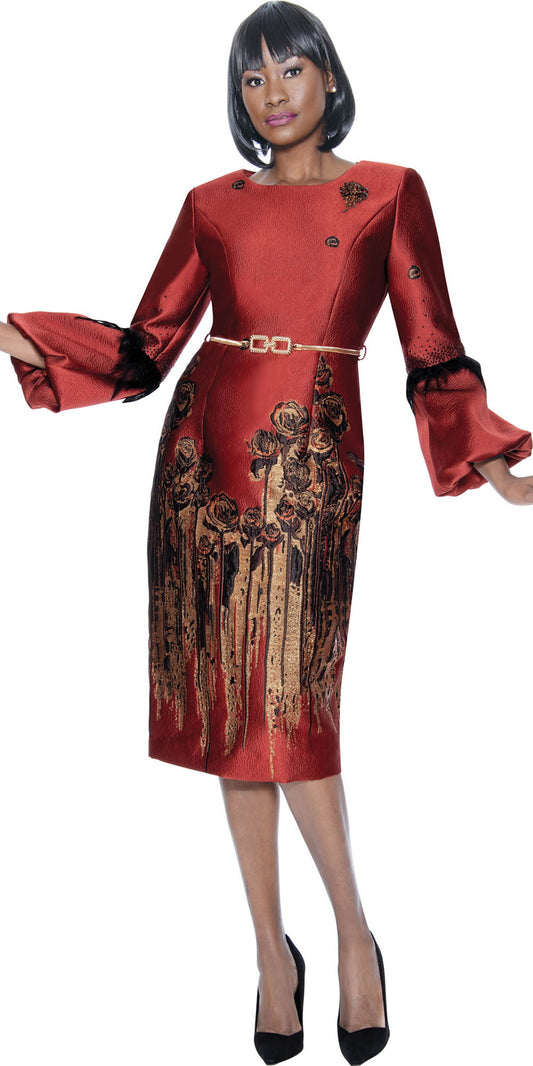 Terramina - 7088 - Rust - Belted Print Dress