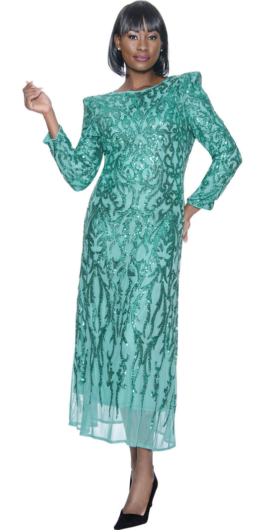 Terramina - 7100 - Jade - Sequin Sheer Overlay Dress