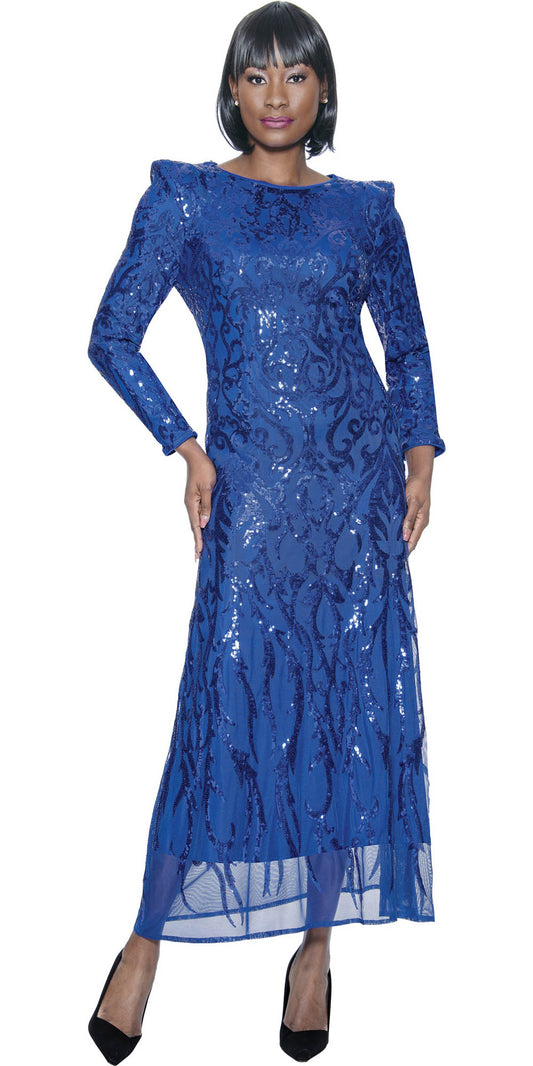 Terramina - 7100 - Royal - Sequin Sheer Overlay Dress