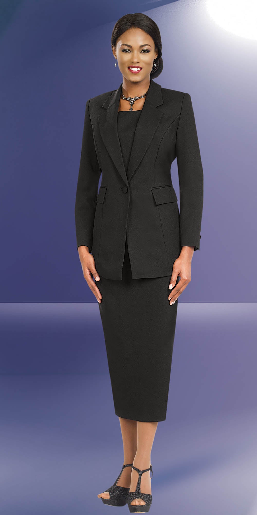 Ben Marc 2295-Black - Two Piece Notch Lapel Womens Suit
