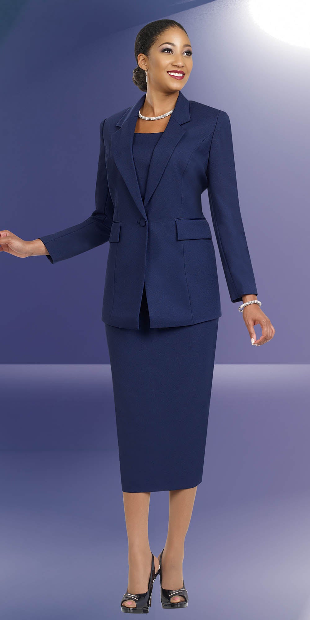 Ben Marc 2295-Navy - Two Piece Notch Lapel Womens Skirt Suit