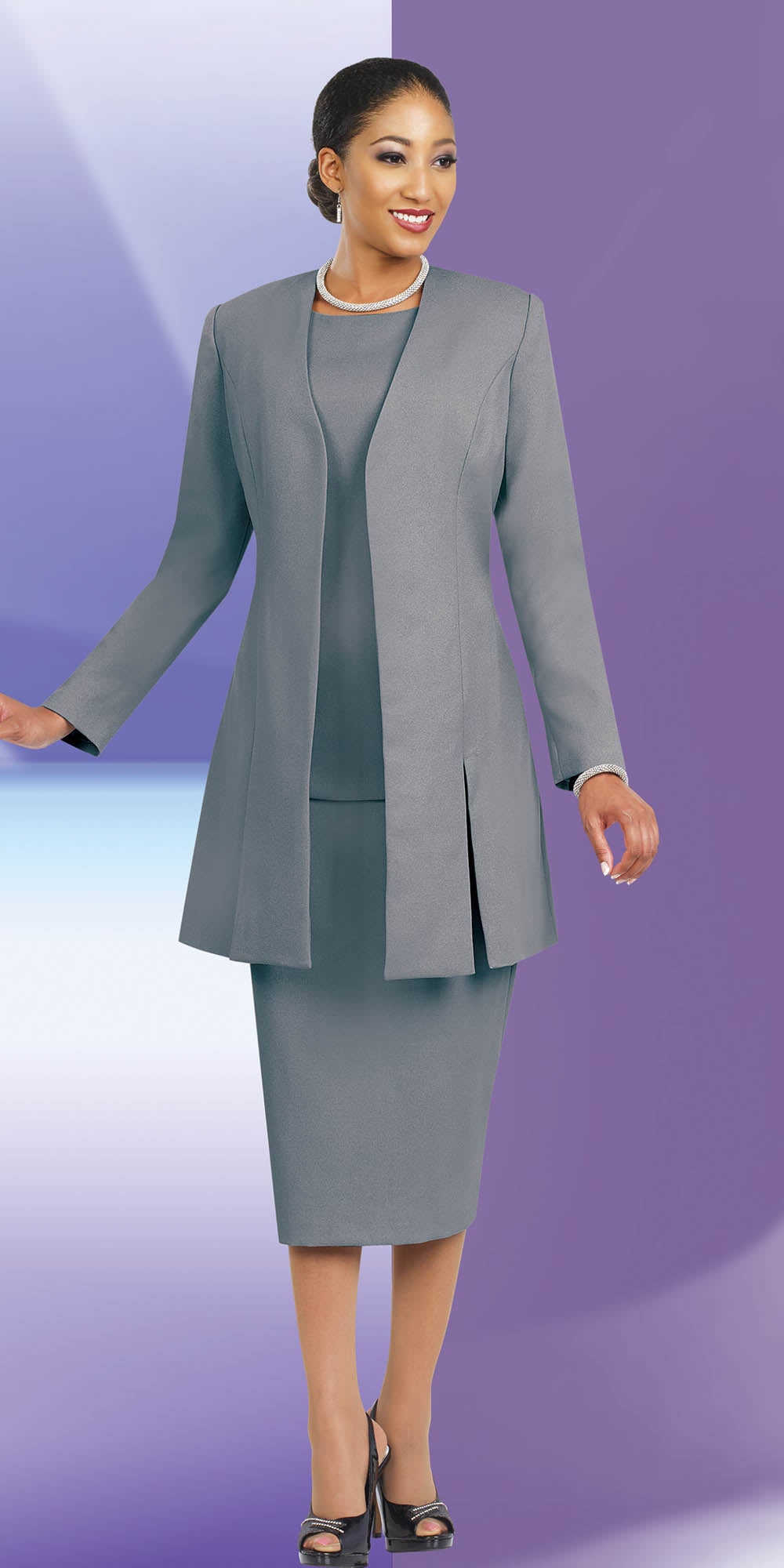 Ben Marc 2296-Silver - Womens Suit With Vented Jacket