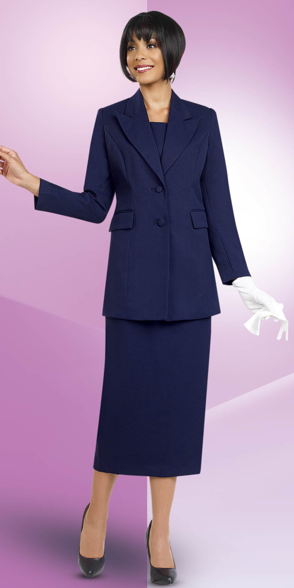 Ben Marc 2299-Navy - Womens Suit With Peak Lapels