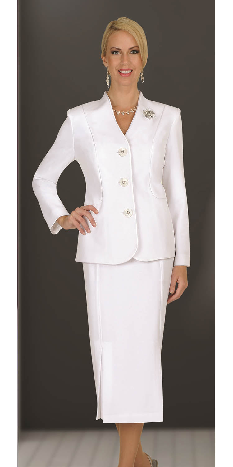 Ben Marc 78098-White - Modern Styled Suit For Women With Godet Skirt