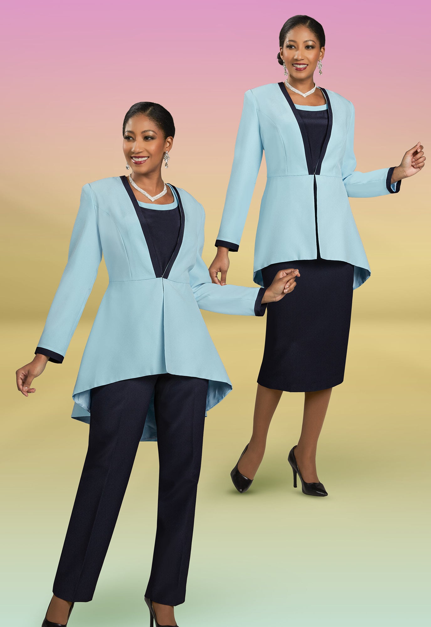 Ben Marc Executive 11985 -Sky Blue/Navy - 4 PC Wardrober Set With High Low Jacket
