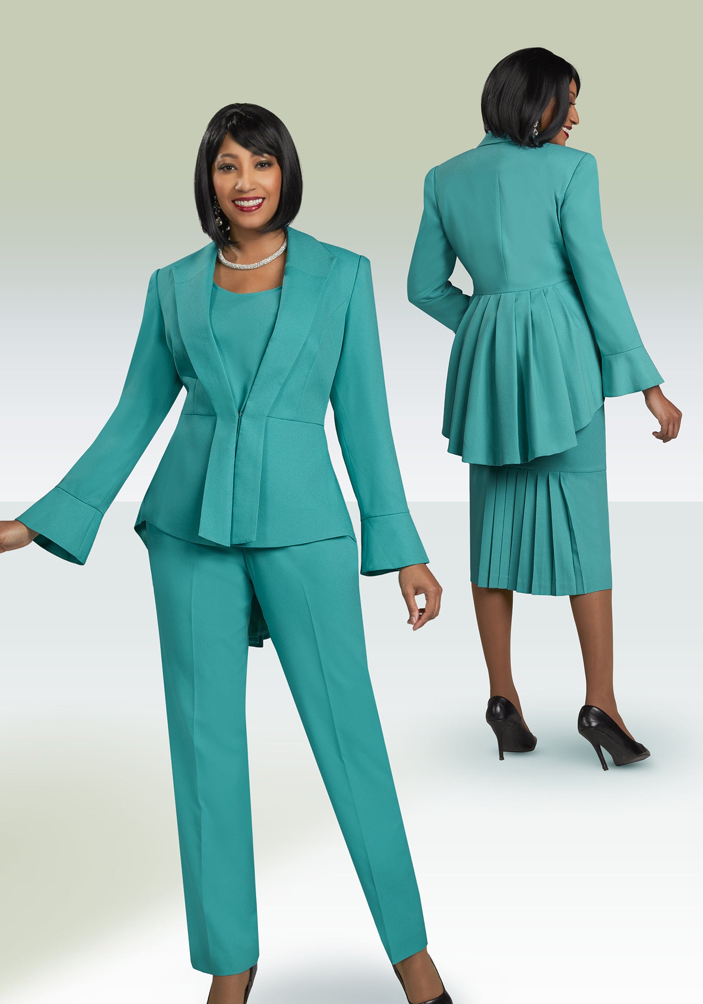 Ben Marc Executive 11992 - Aquamarine - Four Piece Wardrober Set With Back Pleated Jacket and Skirt