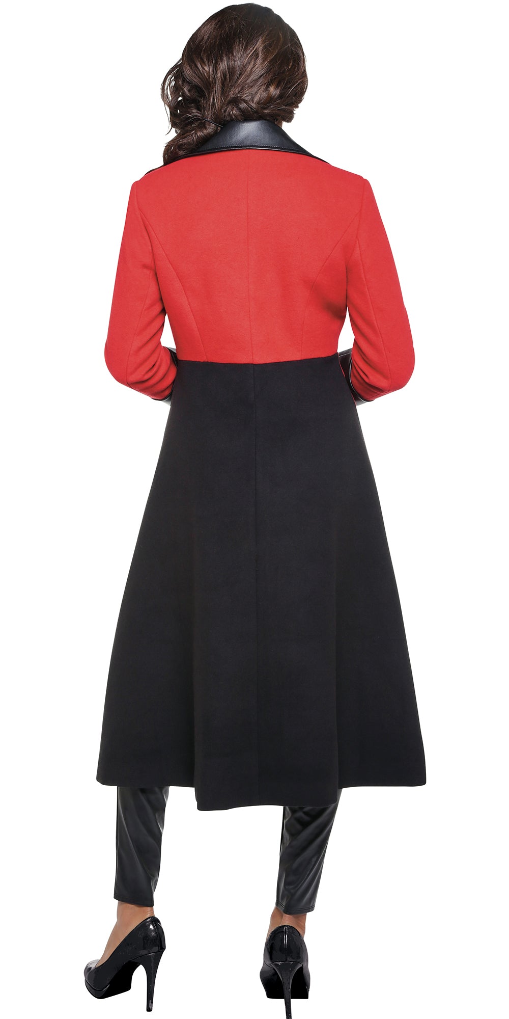 DCC - DCC101CT - Black / White / Red - Womens Cuffed Long Coat