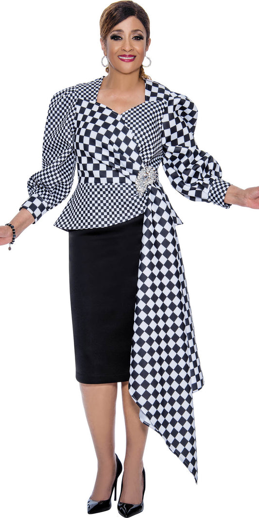DCC - DCC4662 - Black/White - Houndstooth 2PC Side Cascade Skirt Suit