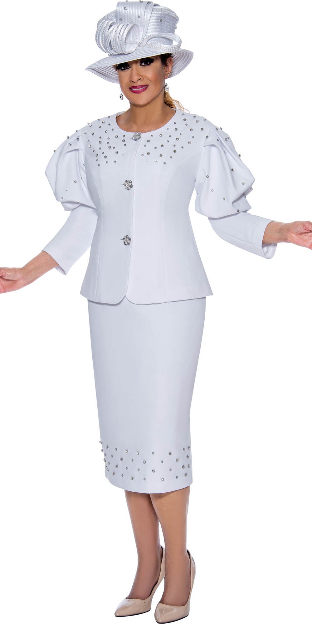 DCC - DCC4702 - White - Embellished Knit 2PC Skirt Suit