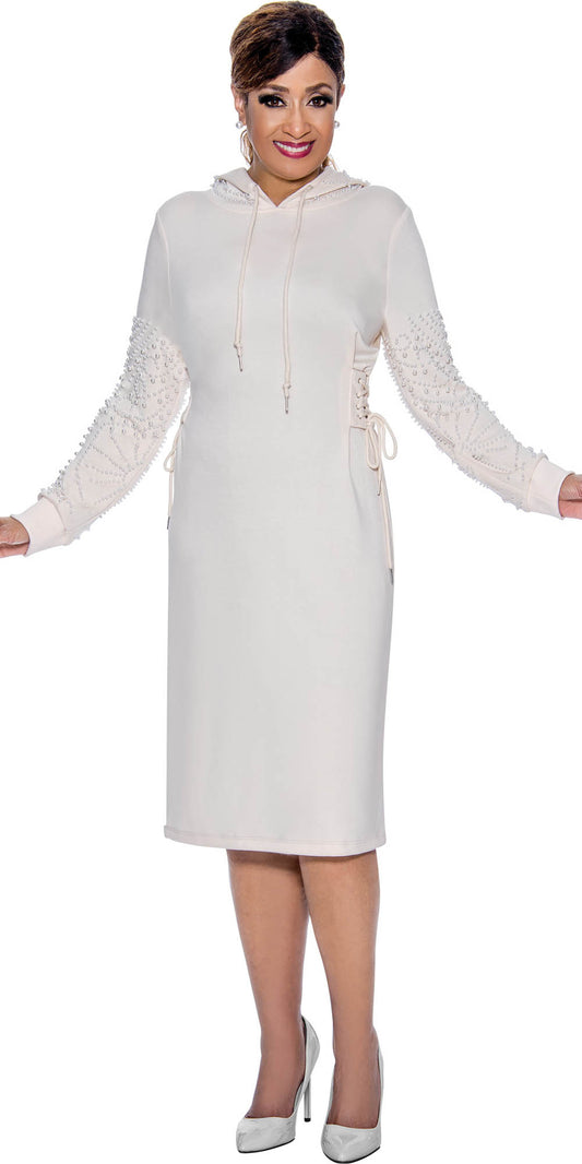 DCC - DCC521 - Ivory - Embellished Dress with Hood