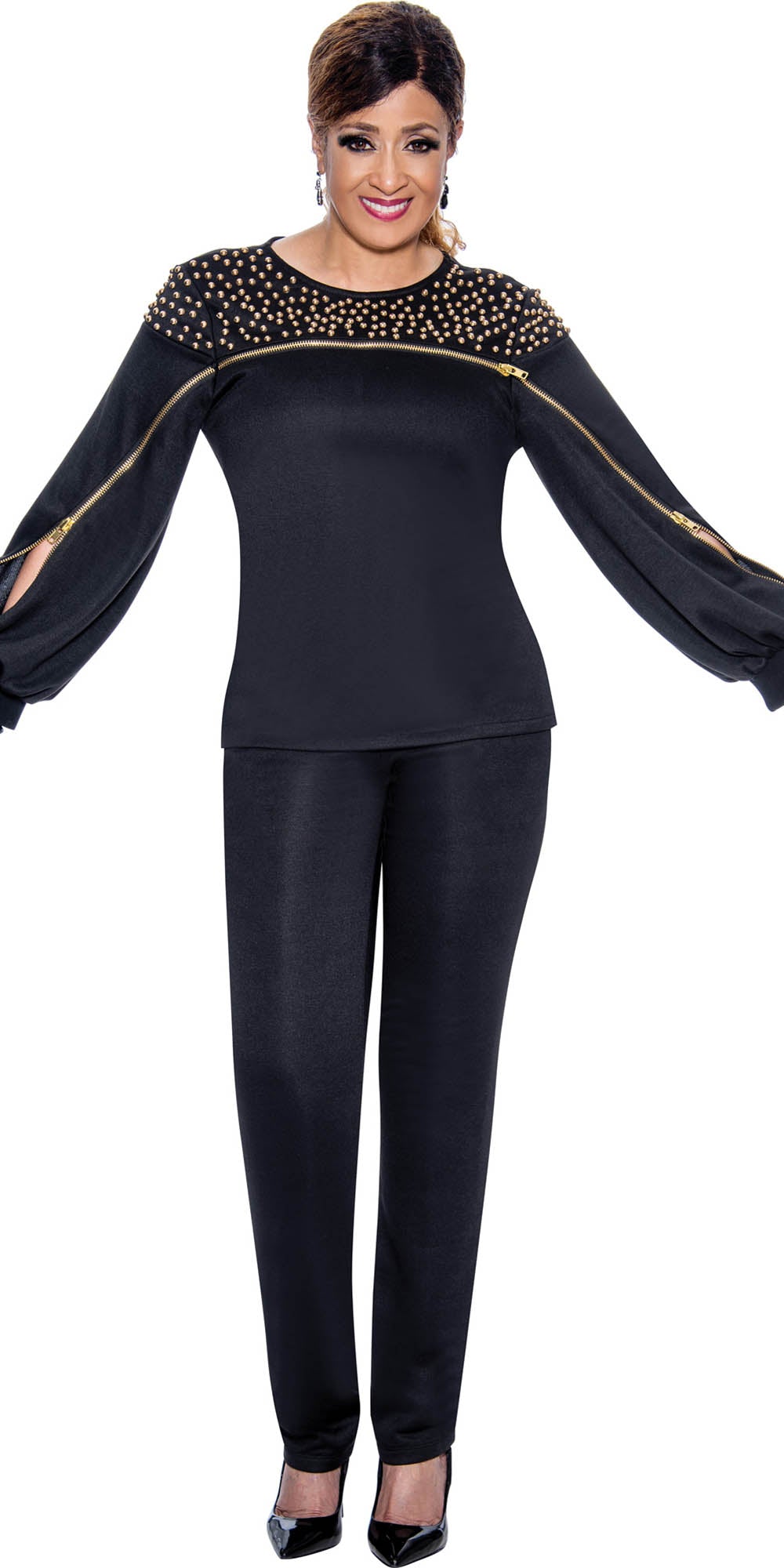 DCC - DCC552 - Black - Embellished Pant Set With Zipper Features