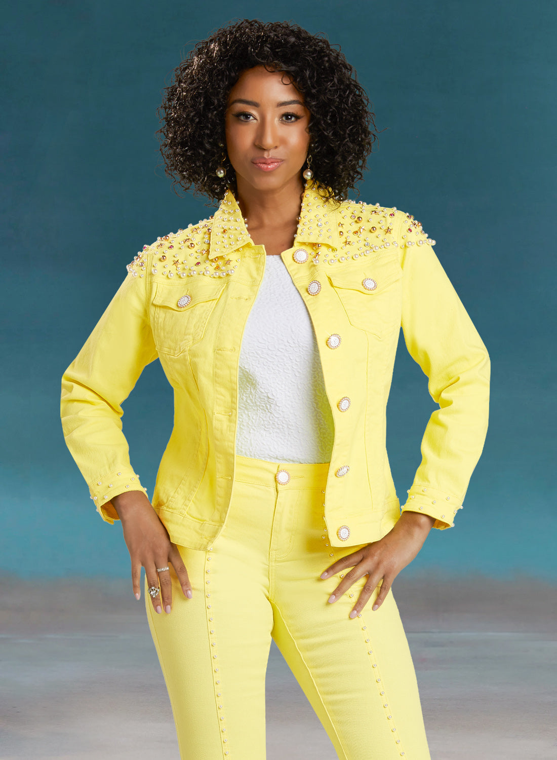 DV Jeans - 8455J - High Quality Soft Stretch Denim Jacket With Pearls and Studs