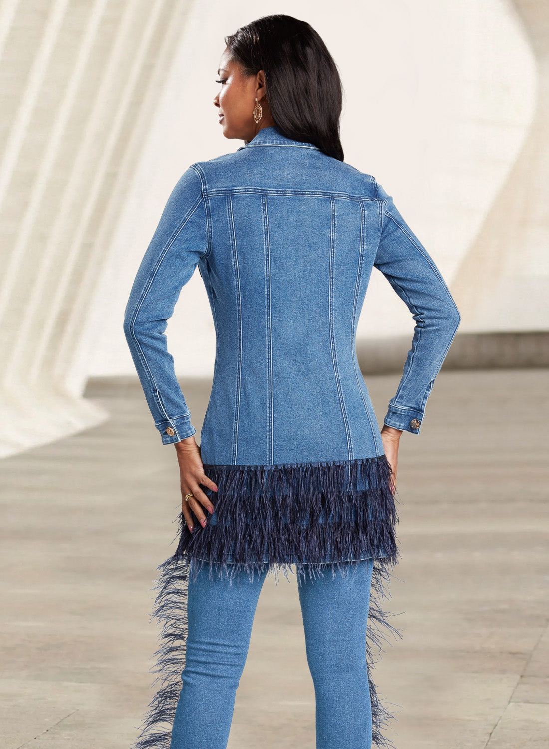 DV Jeans - 8456J - Premium Soft Stretch Denim Jacket Trimmed with Feathers and Gold Buttons