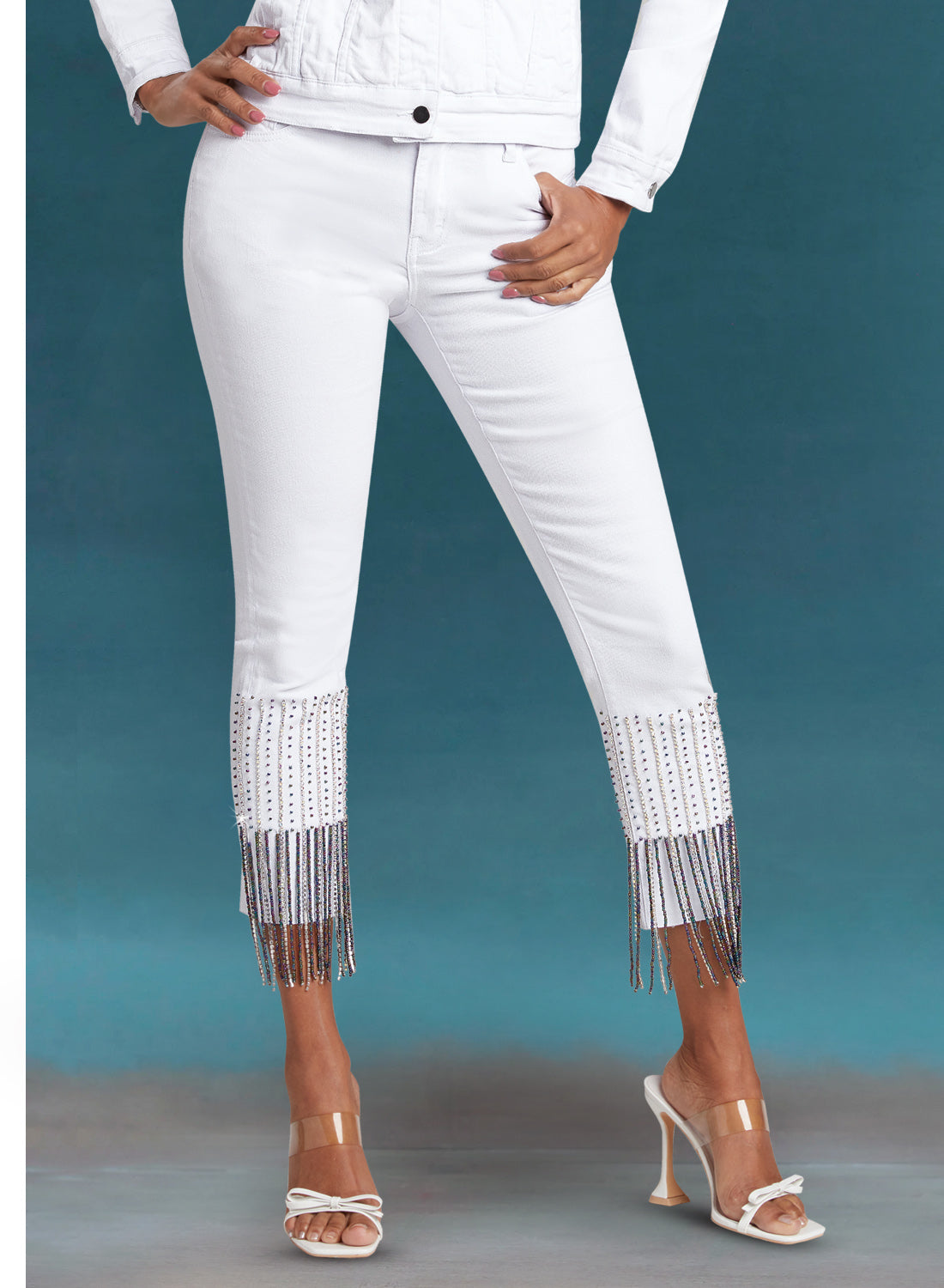 DV Jeans - 8457P- Premium Soft Stretch Denim Pants Trimmed with Multicolor Beads and Rhinestones