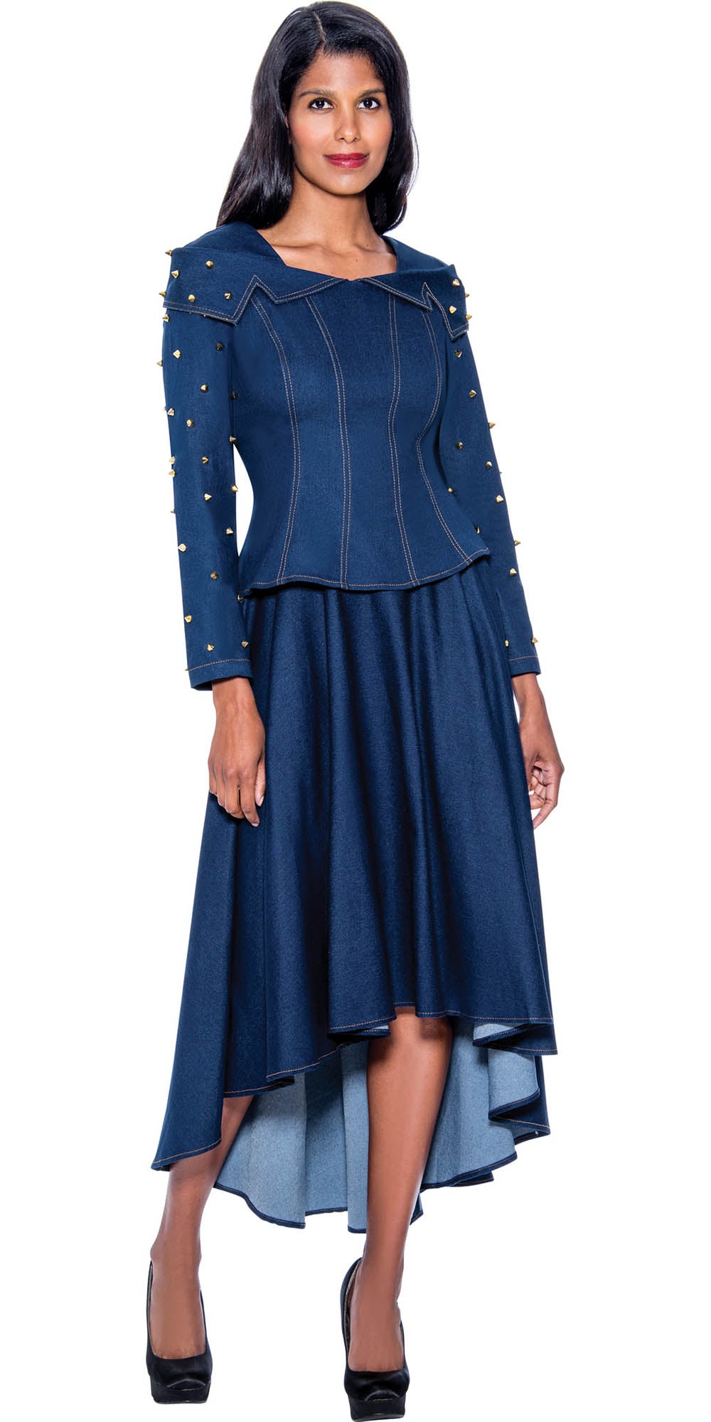 Devine Sport DS63702 - Soft Stretch Denim Skirt Suit With Embellishments
