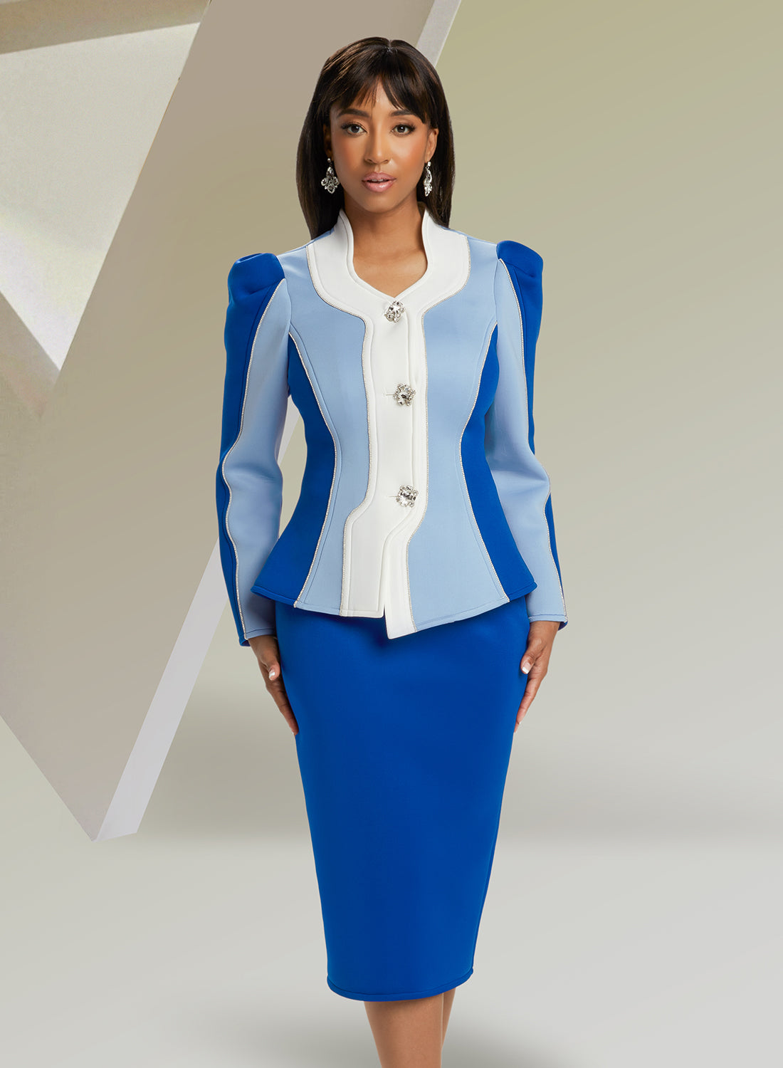 Donna Vinci 12024 - 2 PC High Quality Stretch Scuba Skirt Suit with Rhinestones