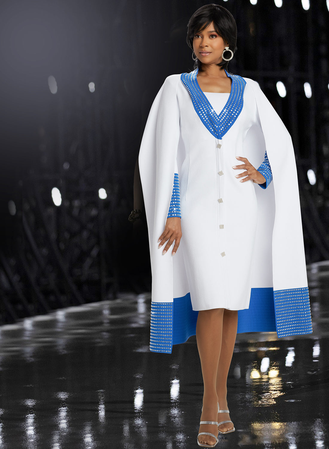 Donna Vinci 13375 - 1 PC Dress with Exclusive Knitted Yarn With Rhinestones and Cape Styling