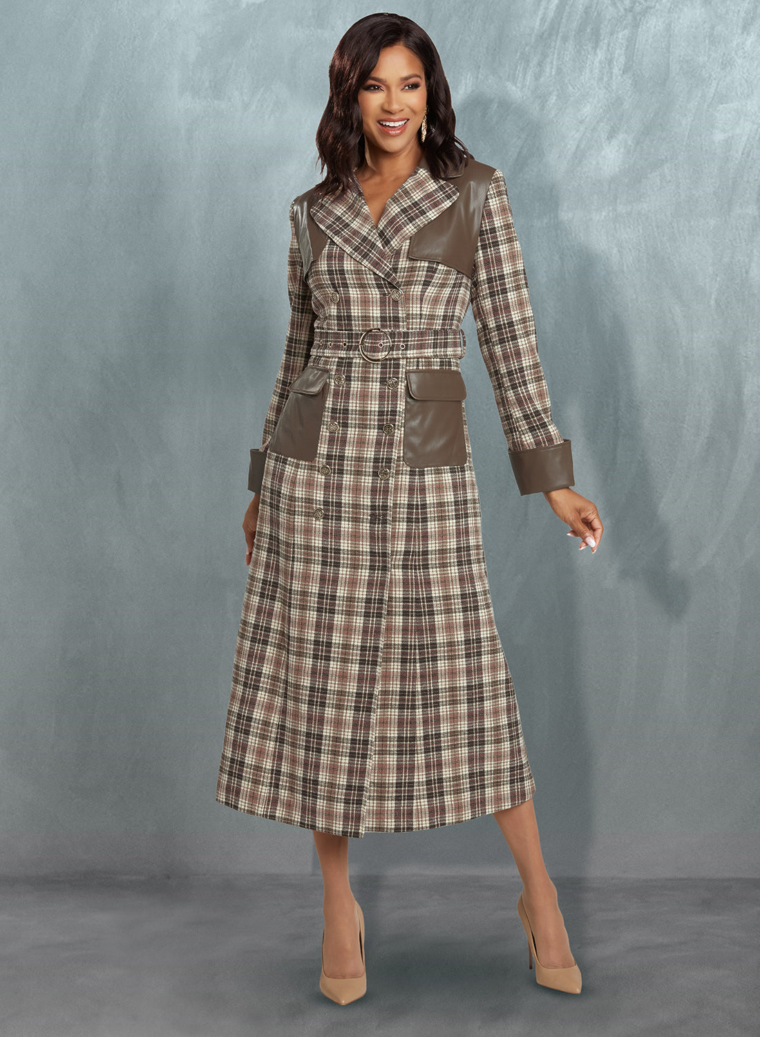 Donna Vinci 5772 - 1PC Dress with Novelty Fabrics and Leatherette Trim
