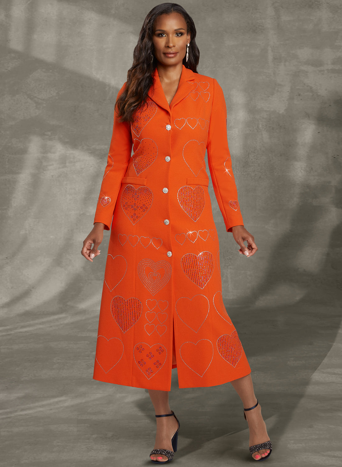 Donna Vinci 5775 - 1PC Orange Dress With Novelty Crepe Fabric Embellished with Rhinestones