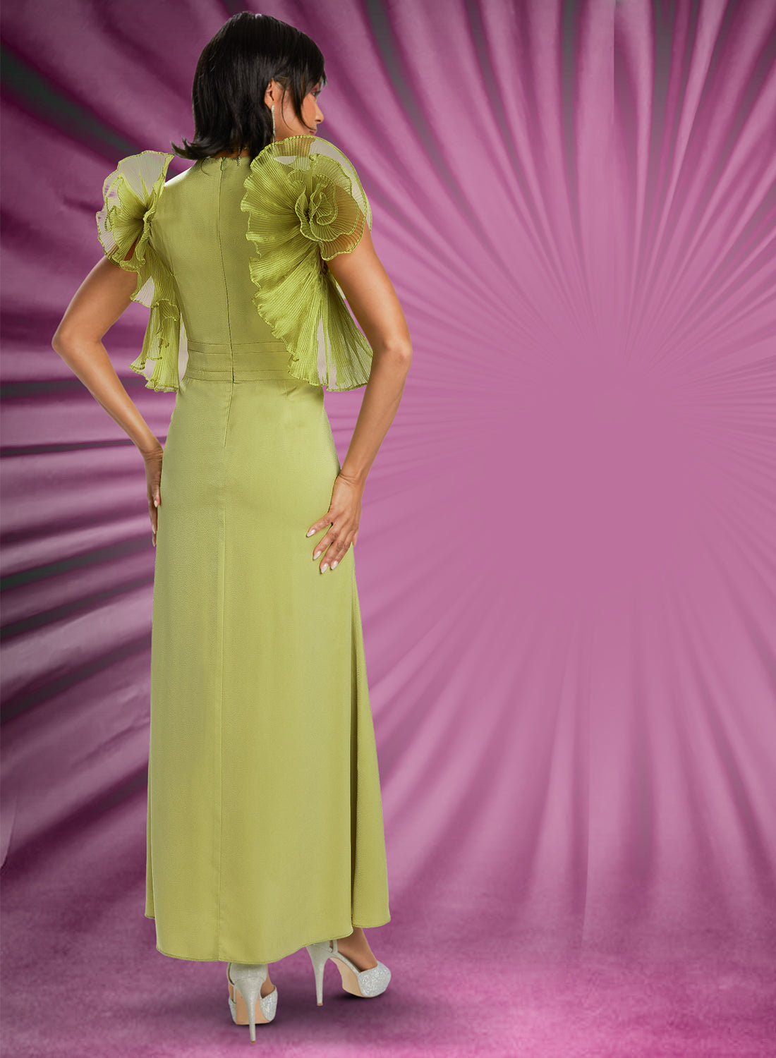 Donna Vinci 5797 - 1 PC Crepe Dress with Organza Features and Rhinestones