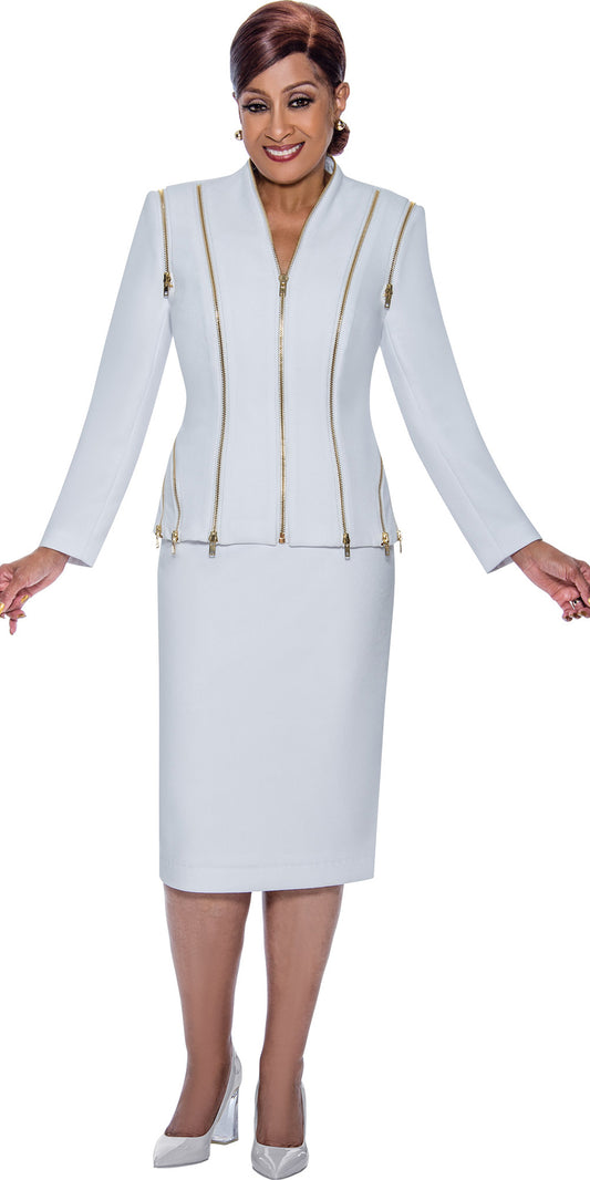 Dorinda Clark Cole - DCC4992 - White Gold 2pc Zipper Skirt Suit