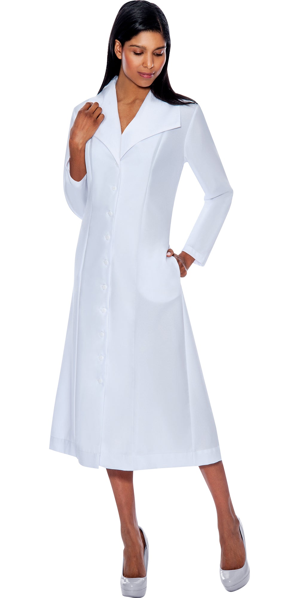 GMI G11573-White - Wide Collar One Piece Church Dress