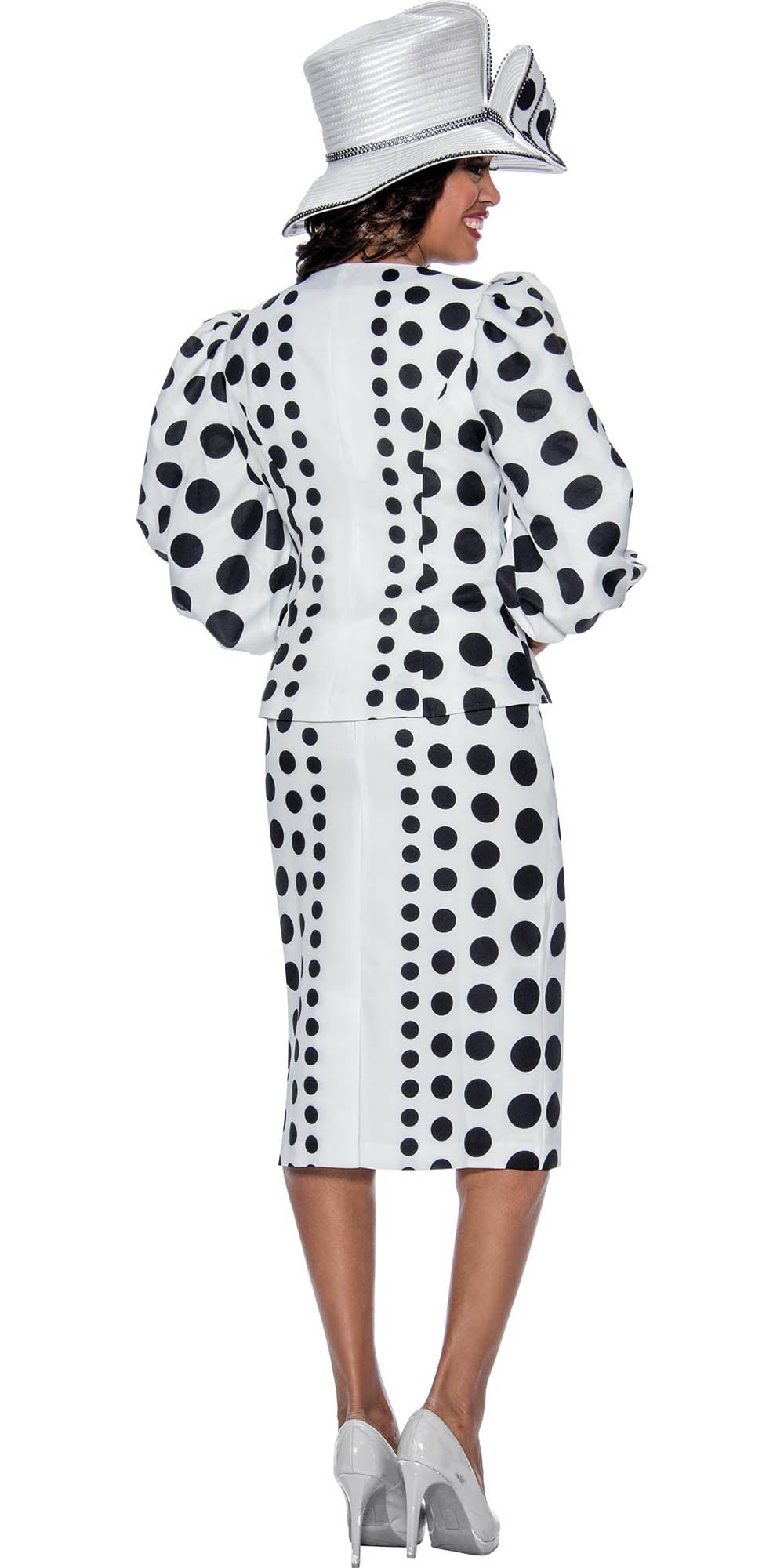 GMI G8862 - White/Black - Polka Dot Puff Sleeve Suit for Church
