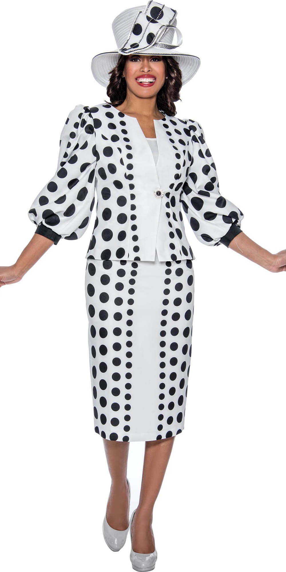 GMI G8862 - White/Black - Polka Dot Puff Sleeve Suit for Church