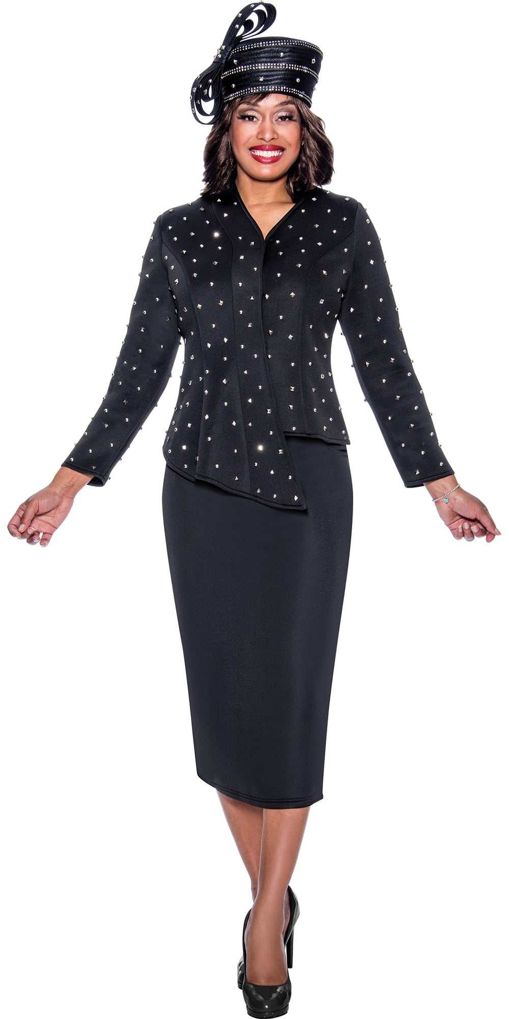 GMI G9052 - Black 2PC Skirt Suit with Stud Embellishments