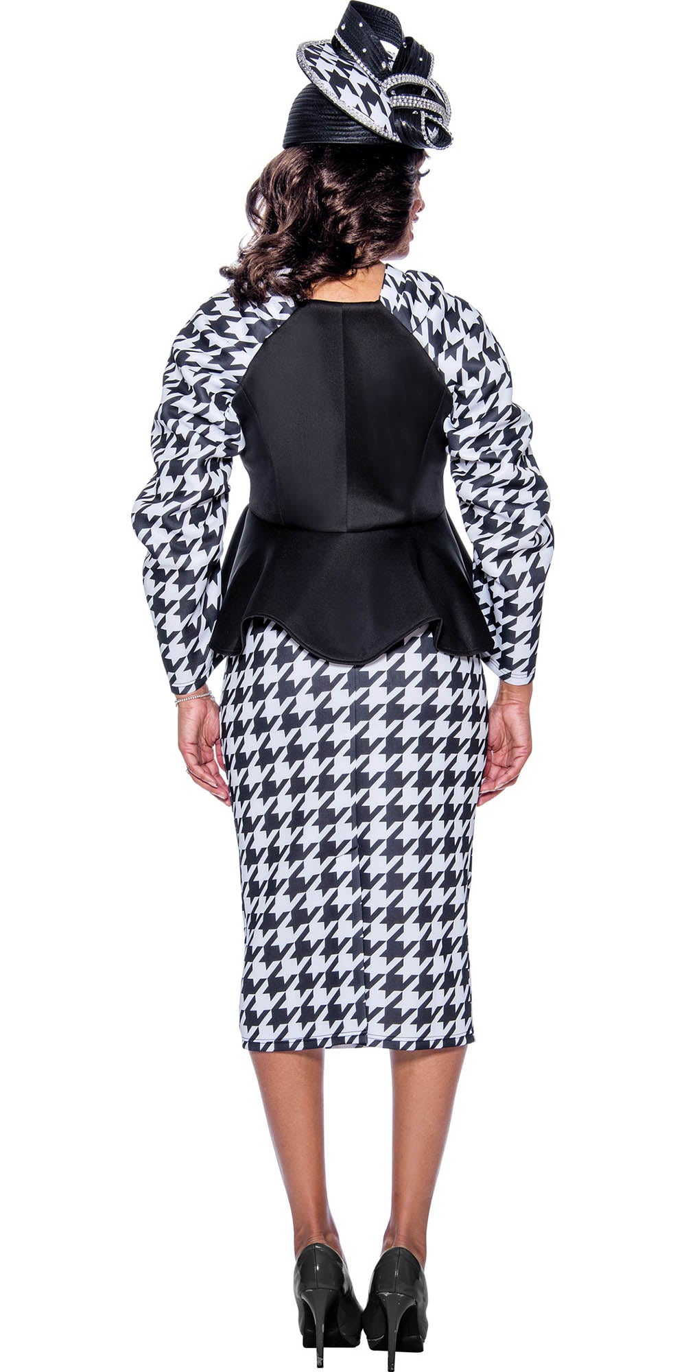 GMI G9212 - 2PC Houndstooth Peplum Skirt Suit