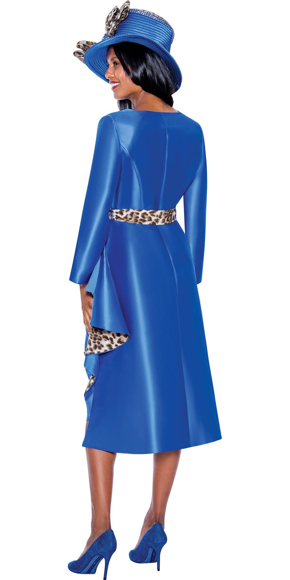 GMI G9302 - Royal 2PC Animal Print Accented High-Low Skirt Suit