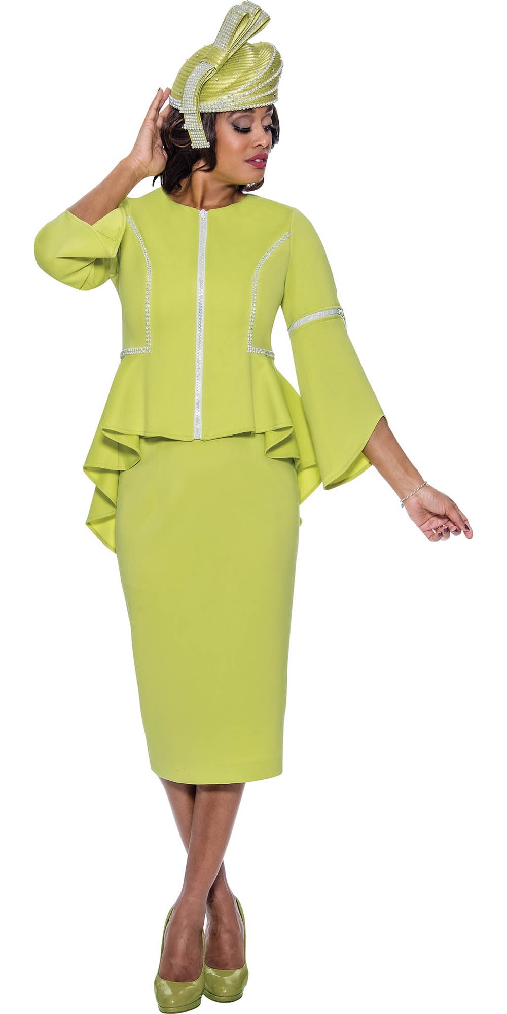 GMI G9562 - Lime 2PC Zipper Trim Suit with Detachable Sleeves