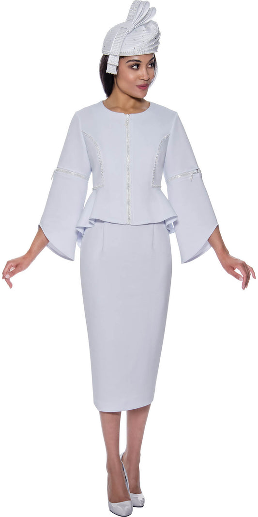GMI G9562 - White 2PC Zipper Trim Suit with Detachable Sleeves