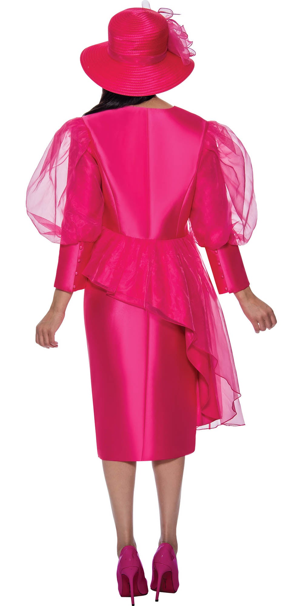GMI G9762 - Hot Pink 3PC Asymmetrical Skirt Suit Organza Overlay