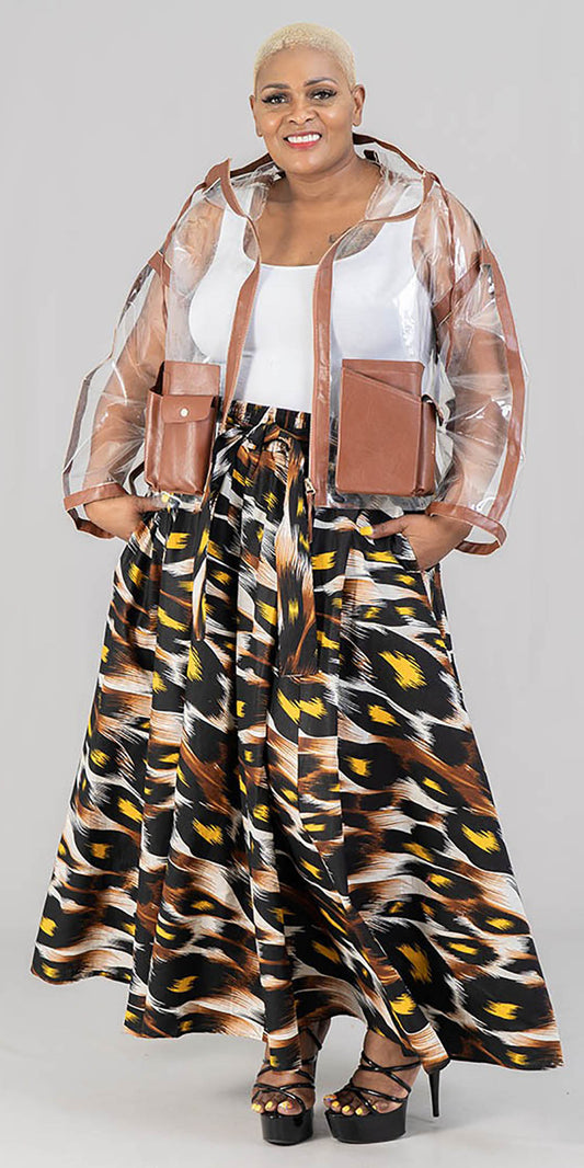 KaraChic 7001-559 - Womens African Print Maxi Skirt With Elastic Waist & Sash