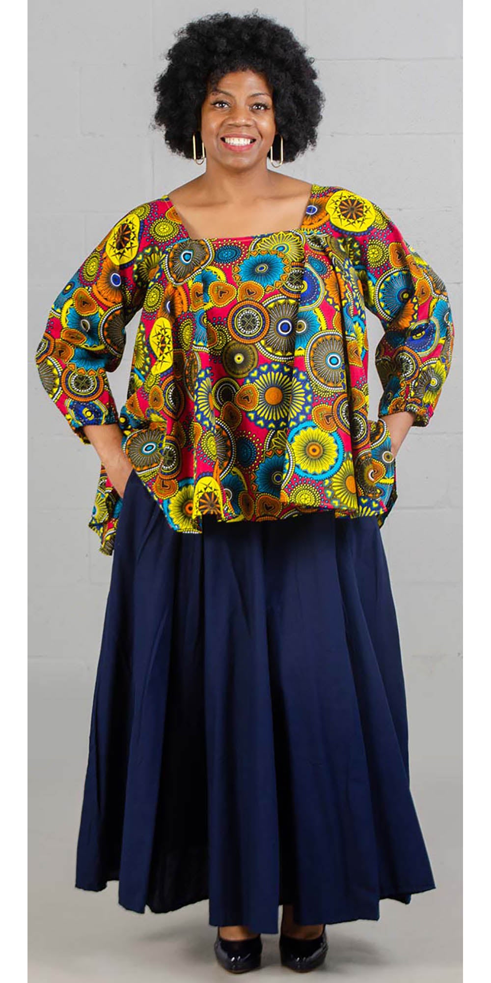 KaraChic 7001S-Navy - Elastic Waist Skirt