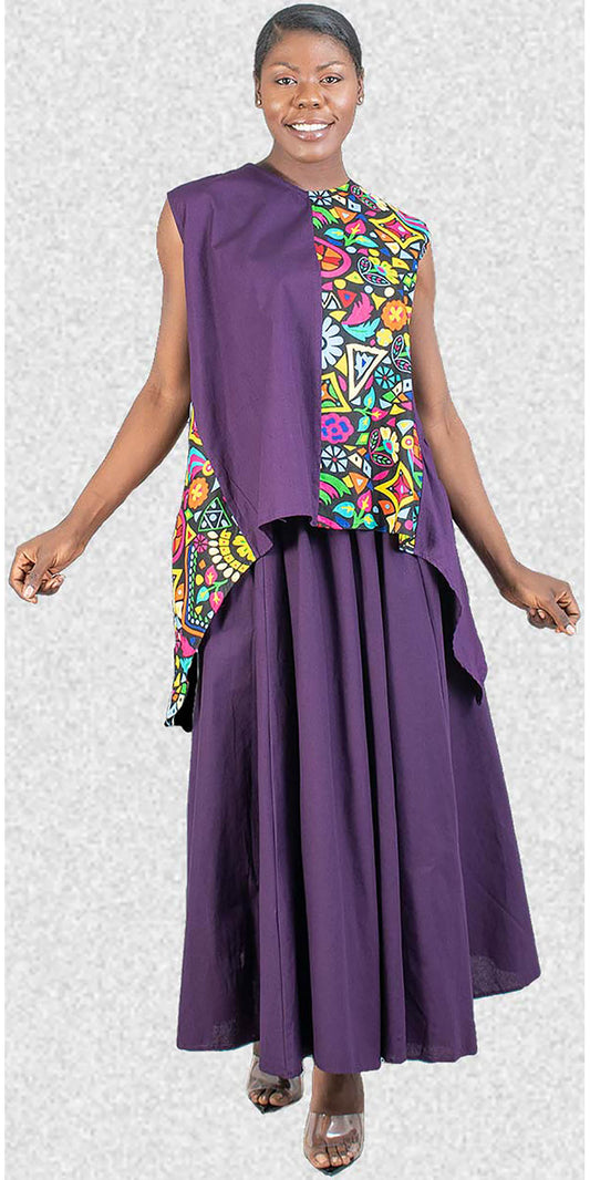 KaraChic 7001S-Purple - Elastic Waist Skirt