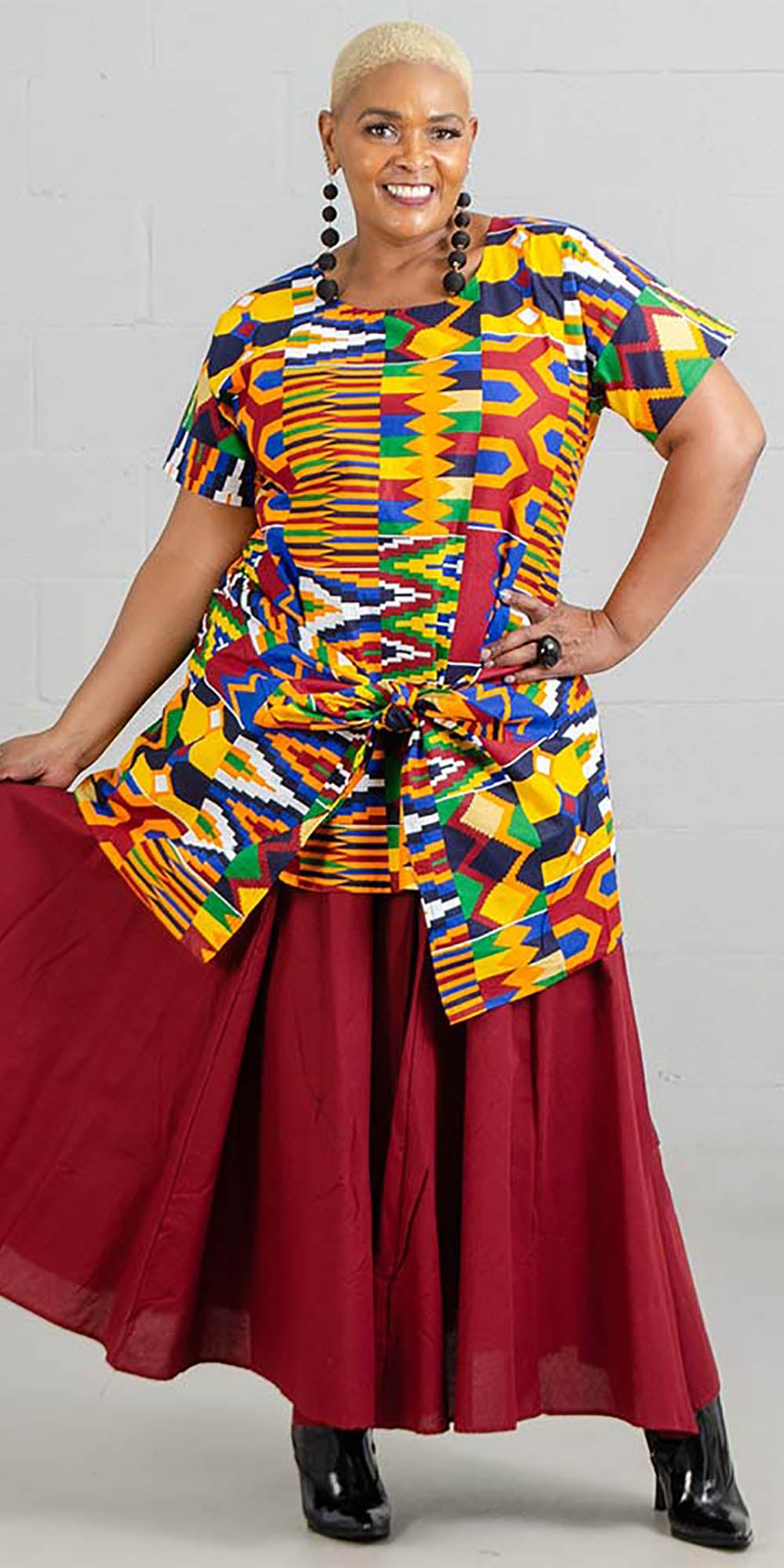 KaraChic 7507-Kente - African Print Sharkbite Hemline Top