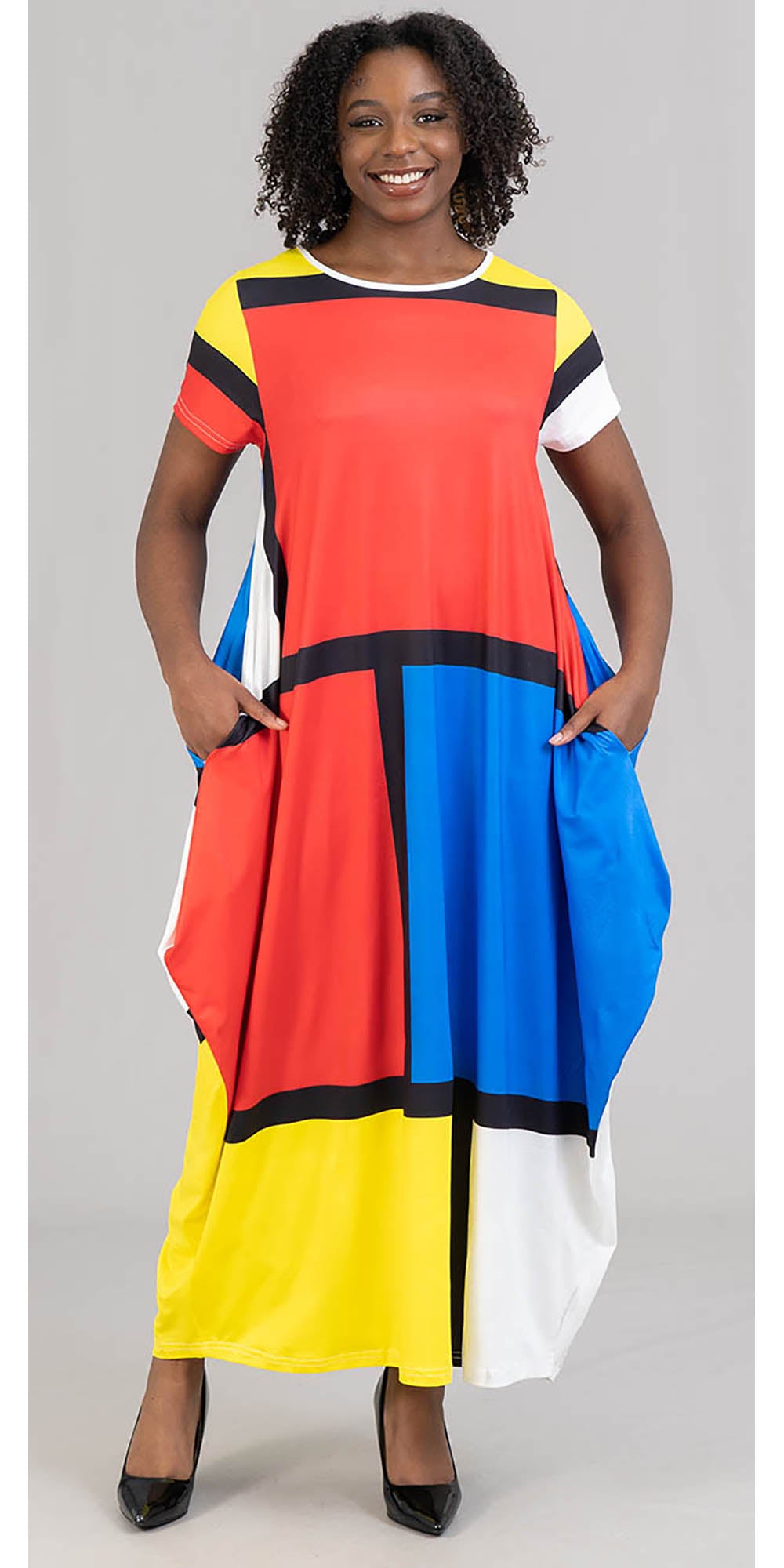 KaraChic CHH21021- Colorblock Print Maxi Dress With Pockets