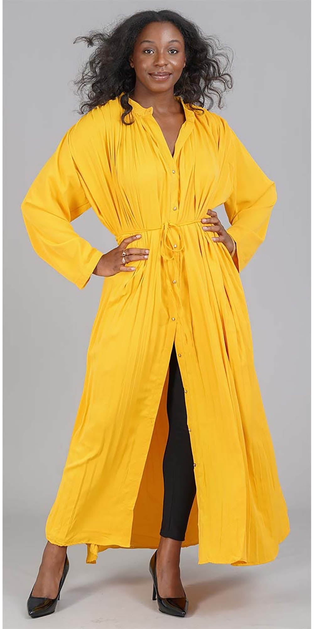 KaraChic CHH21027 - Womens Long Sleeve Pleated Button-Front Dress
