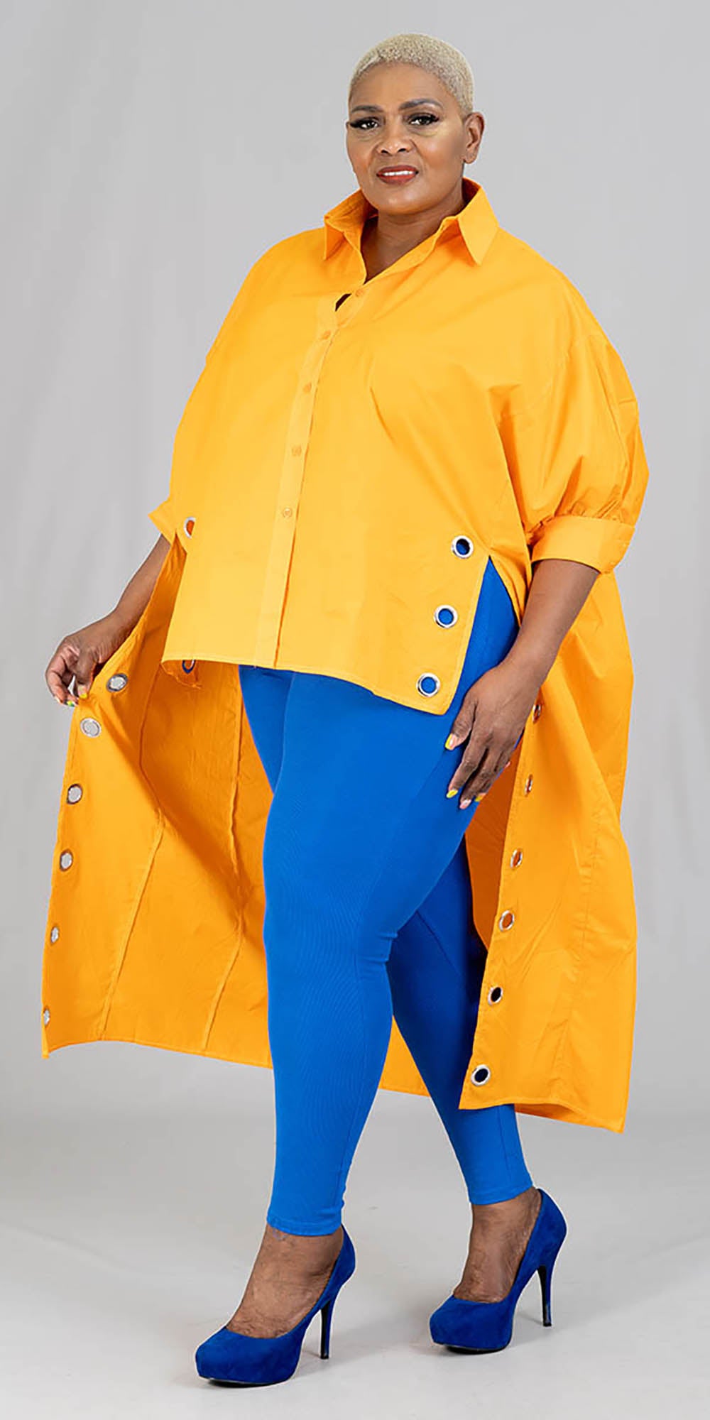 KaraChic CHH21029 -Orange - Womens Hi-Lo Style Button-Front Tunic With Grommets