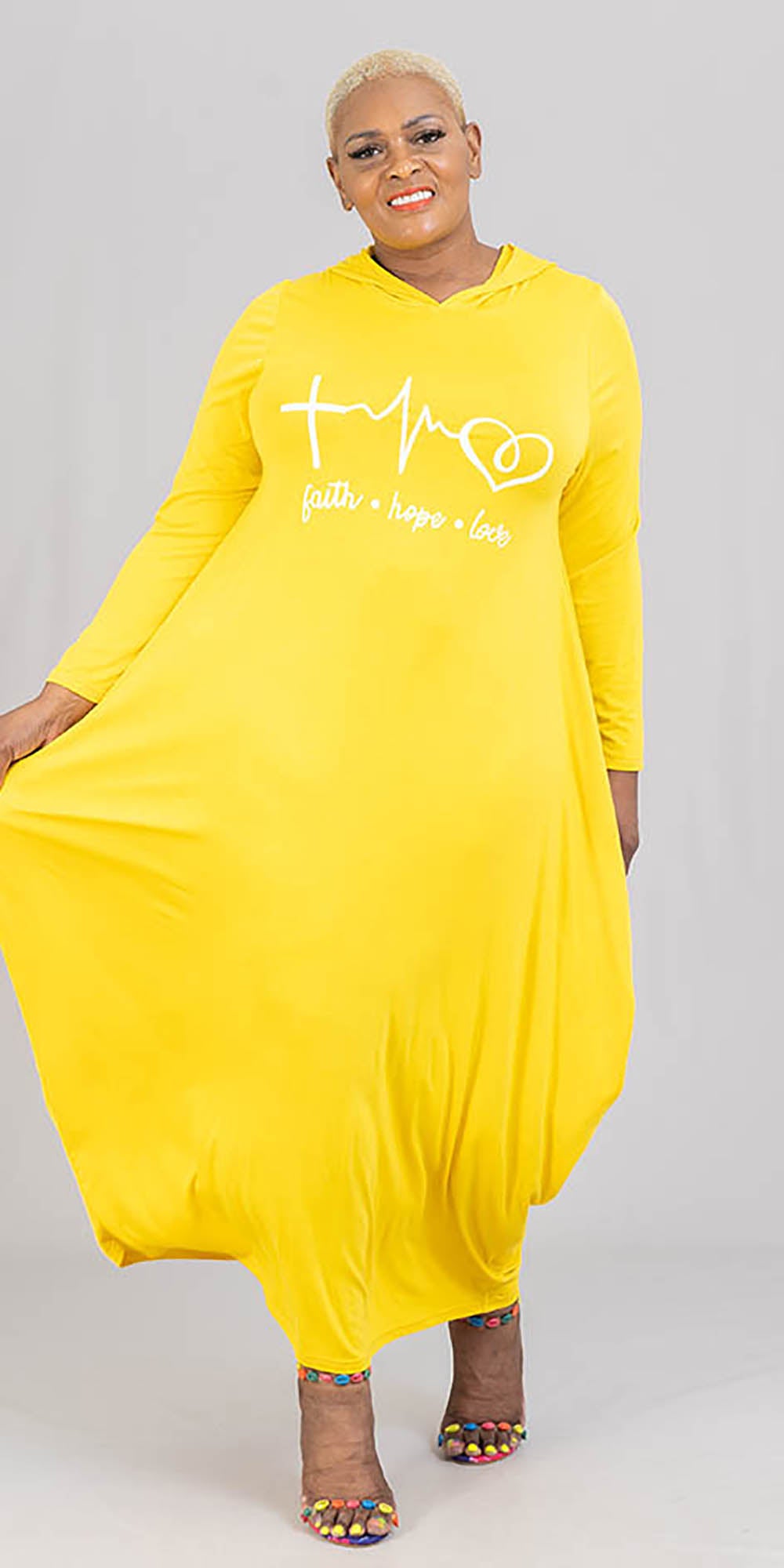 KaraChic CHH21046 - Faith Hope Love Print Design Womens Long Sleeve Knit Hoodie Dress