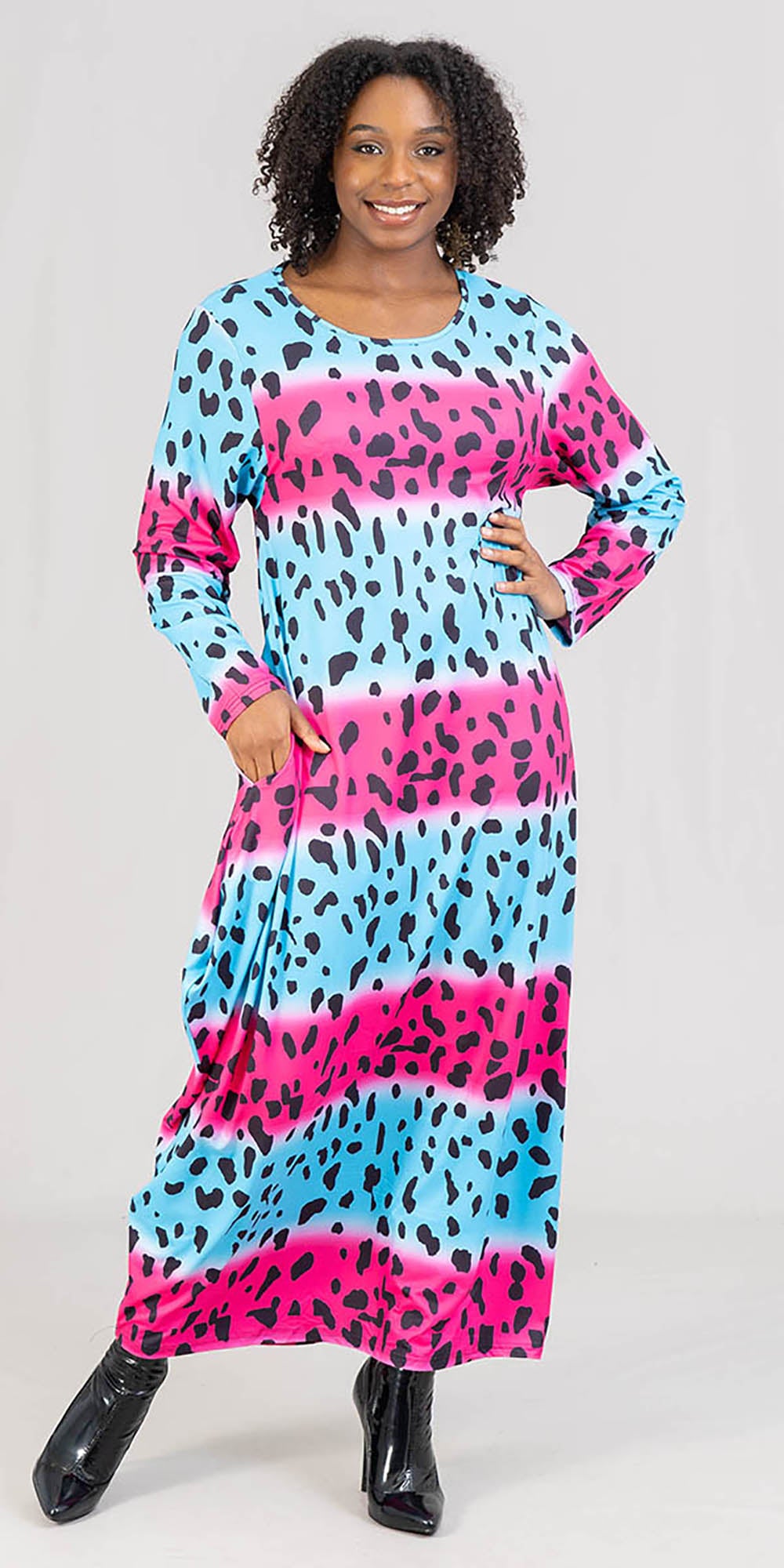 KaraChic CHH21081 - Animal Print Long Sleeve Maxi Dress